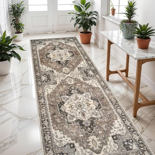 Washable Kitchen 3x8 Runner Rug - 3x8 Hallway Rug Distressed Mats Non-Slip Soft Room Floor Carpet for Dining Room (Beige,3x8) - Image 4