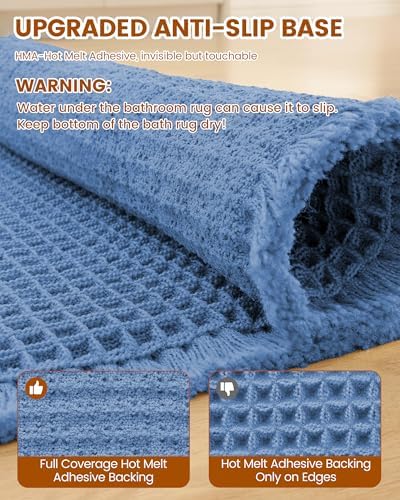 Smiry Waffle Bath Mat 30X20, Extra Soft Absorbent Bathroom Rugs, Blue - Image 5