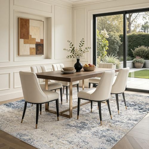 DMOYEST Area Rug Living Room Rugs 9x13 Washable Abstract Beige Blue Carpet - Image 3
