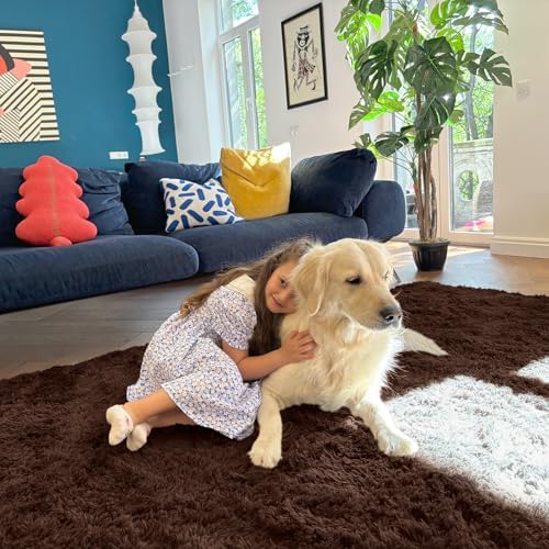 OLANLY 8x10 Machine Washable Large Area Rugs for Living Room, Bedroom, Soft Fluffy Shaggy Bedside Rug, Indoor Floor Carpet for Kids Girls and Boys, Dorms, Nursery, Home Decor Aesthetic, Coffee - Image 3