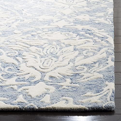 SAFAVIEH Blossom Collection Area Rug - 6' Square, Blue & Ivory, Handmade Wool, Ideal for High Traffic Areas in Living Room, Bedroom (BLM107B) - Image 6