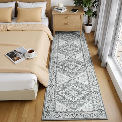 Lessymo Runner Rug for Hallway 2 x 8, Machine Washable Area Rugs Grey White - Image 2