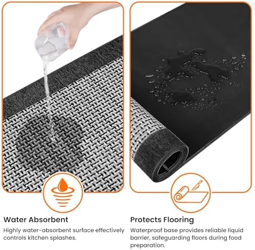 StepRite Kitchen Rugs, Kitchen Mat for Floor, 47"x20" Non-Slip Machine-Washable Commercial Floor Mat, Absorbent Heavy-Duty Rug for Office & Home, Sink Standing Mat, Entryway Carpet, Door Mat, Black - Image 6