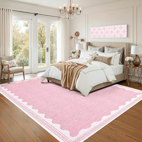 GarveeHome Scalloped Washable 8x10 Rugs for Living Room Non-Slip Solid Pink Modern Minimalism 8 x 10 Rug Low-Pile Carpet for Bedroom Dining Nursery Mat with Rubber Back - Image 3
