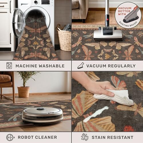 Hazo Haus Non Slip Hallway Runner Rug 3x10, Soft Low Pile Kitchen Floor Mat for Front Door Entrance, Orange Brown Vintage Insect Moth Décor - Image 5