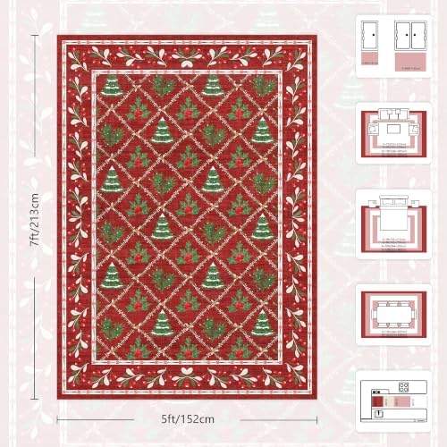 Red Christmas Rug 5x7 for Living Room, Bedroom, Playroom, Nursery Room Machine Washable Low Pile with Non-Slip Backing Christmas Decor for Home (Xmas Red) - Image 2