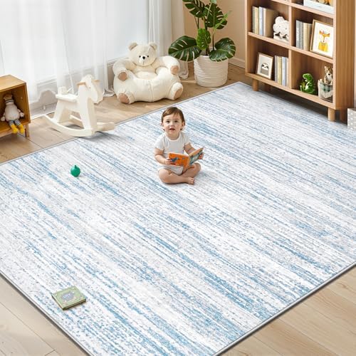 Area Rug 9x12 Living Room Rugs: Washable Modern Rug Large Non-Slip Soft Rugs Stain Resistant Printed Rug Indoor Carpet for Bedroom Kitchen Dining Room Nursery Playroom Home(Blue, 9'x12') - Image 3