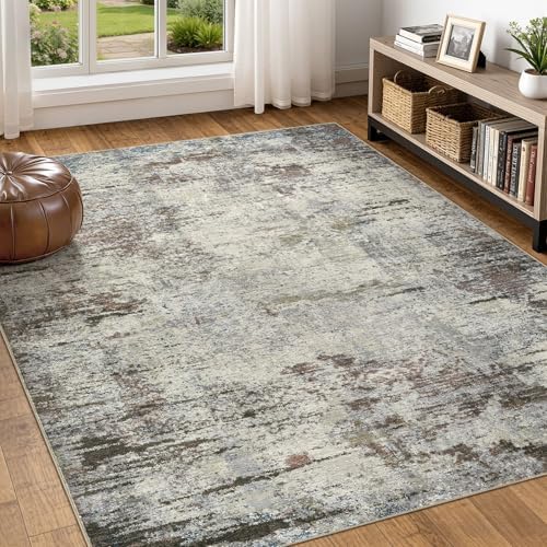 DMOYEST Area Rug Living Room Rugs - 6x9 Washable Large Soft Indoor Neutral Modern Abstract Low Pile Rug Carpet for Bedroom Dining Room Farmhouse Home Office - Brown Rust - Image 4