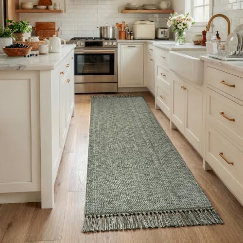 Collive Boho Hallway Runner Rug, 2.6' x 7' Sage Green Bathroom Mats by Collive