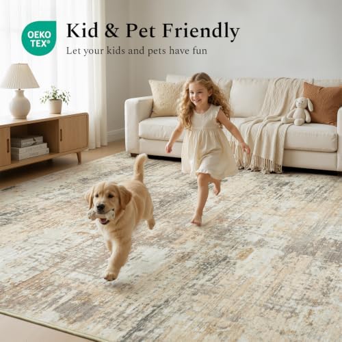 Rugflix 5x7 Area Rugs for Living Room, Washable Gold Beige Grey Large Rug - Image 5