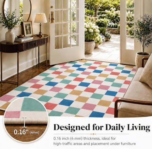 9x12 Checkered Area Rug for Living Room, Soft Colorful Rugs - Image 7