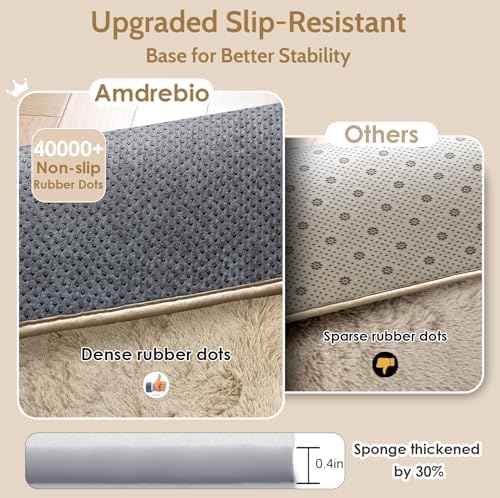 Amdrebio Beige Boho Large Fluffy Shag Area Rug 6x9 for Living Room Bedroom - Image 6