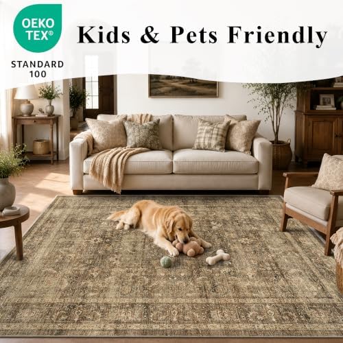 3x5 Washable Entryway Area Rug Non-Slip Vintage Brown Throw Carpet - Image 7