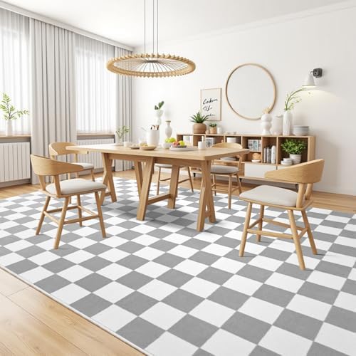 Terrug Grey and White Checkered Rug for Living Room, 8x10 Soft Area Rugs - Image 4