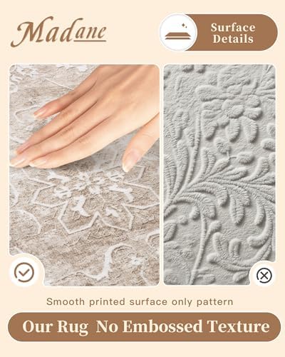 Madane Washable Round Rug 5ft for Living Room, Soft Neutral Rug Brown/Sand - Image 5