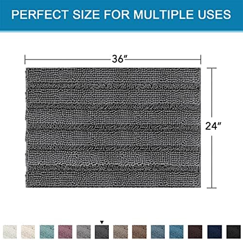 H.VERSAILTEX Bath Mats for Bathroom Non Slip Extra Thick Chenille Striped Bath Rug 24" x 36" Absorbent Non Skid Fluffy Soft Shaggy Rugs Washable Dry Fast Plush Mats for Indoor, Bath Room, Tub - Grey - Image 2