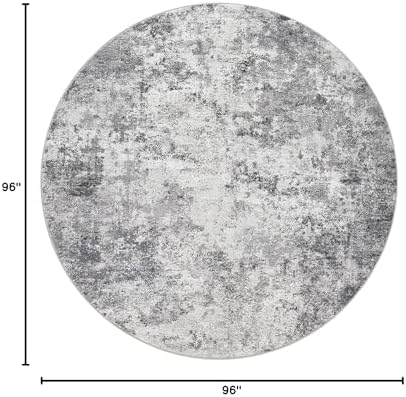 UERMEI 8ft Round Area Rug Living Room Rugs - 8x8 Washable Neutral Modern Abstract Soft Thin Rug Indoor Floor No Slip Rug Carpet for Bedroom Under Dining Table Home Office Decor - Grey - Image 2