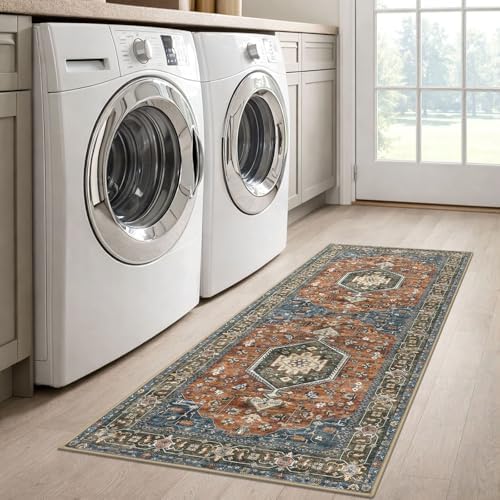 KUTA Washable Runner Rug 2x5 Runners Vintage Brick Red 5ft Kitchen Rug - Image 3