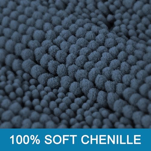 H.VERSAILTEX Bath Mats for Bathroom Non Slip Thick Chenille Striped Bath Rug Absorbent Fluffy Soft Shaggy Rugs Washable Dry Fast Plush Mats for Indoor, Bath Room, Tub - 17" x 24", Blue Indigo - Image 3