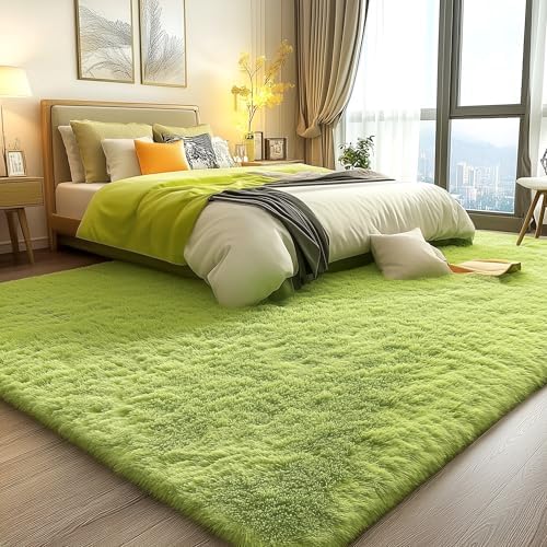 OLANLY 8x10 Machine Washable Large Area Rugs for Living Room, Bedroom, Soft Fluffy Shaggy Bedside Rug, Indoor Floor Carpet for Kids Girls and Boys, Dorms, Nursery, Home Decor Aesthetic, Grass Green - Image 3