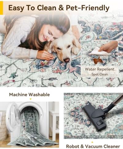 RELEANY Washable Area Rug, Runner 2'6"x10', Teal Green/White/Navy - Image 5