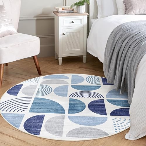 MUJOO Round Rug 4ft Small Circle Area Rug Washable Non Slip Modern Abstract - Image 2