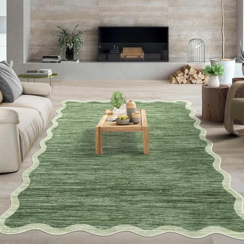 GarveeHome Scalloped Area Rug 4x6 - Washable Non-Slip Entryway Rug, Green - Image 3