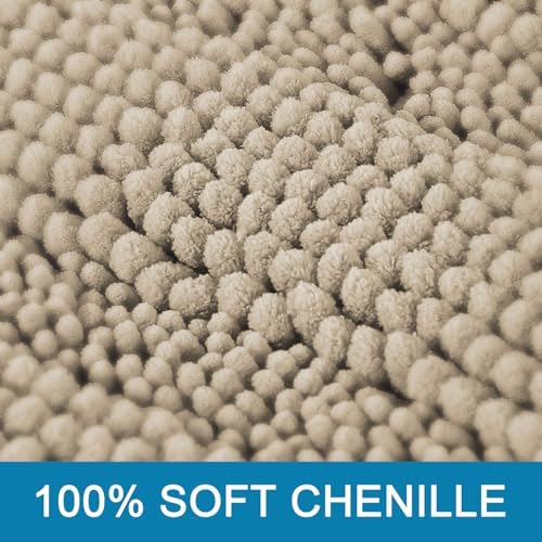 H.VERSAILTEX Bathroom Rug Sets 2 Piece Bath Mats Non Slip Thick Soft Chenille Striped Bath Rug achine Washable Shower Floor Rugs for Tub, Shower and Floor (Fog, 20"x32" Plus 20"x20" U) - Image 3