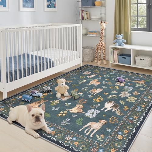 Soalmost Dog 5x7 Area Rugs for Living Room, Washable Soft Rug Navy Blue - Image 2