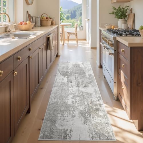 2x6 Ft Abstract Washable Runner Area Rugs for Hallway Light Grey - Image 4
