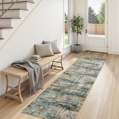 2x 6 Area Rug for Hallways, Abstract Washable Runner Rugs,Coffee/Green by Lofus