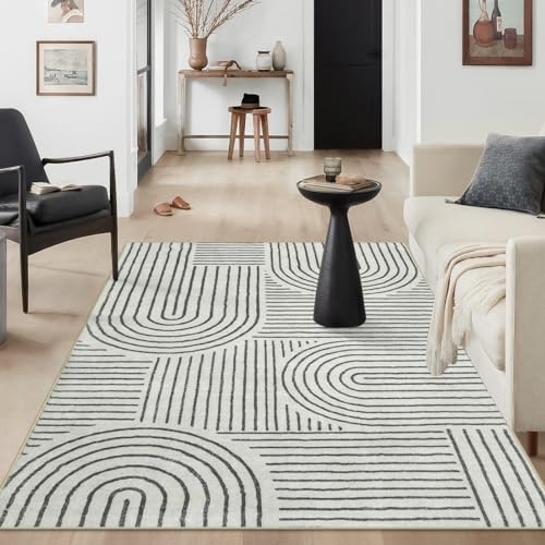 Lahome Abstract Bedroom Rug, Soft Black 4x6 Rug Washable Rugs for Entryway by Lahome