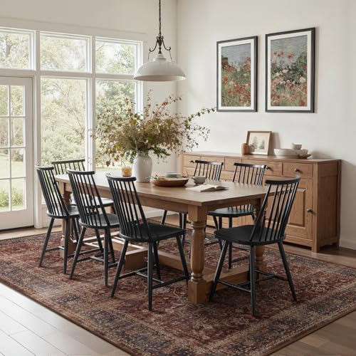 Vintage Distressed 7x9 Rugs for Bedroom, Washable Non Slip Low Pile Thin Print Area Rug for Living Room Dining Room, Farmhouse Carpet Rug for Playroom Guest Room Home Office, Earthy Brick Red - Image 3
