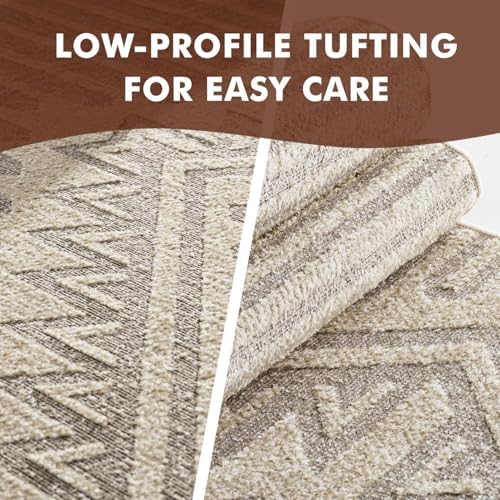 Boho Beige 8x10 Area Rugs Textured Tufted Rugs for Living Room Bedroom Nursery Rug-Carpet Washable Brown Neutral Modern Aztec Rug - Image 2