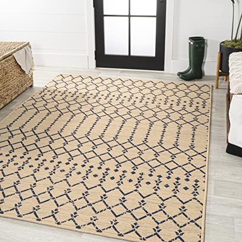 JONATHAN Y Moroccan Geometric Indoor Outdoor Area Rug 4X6 Beige/Navy, Ourika Textured Weave for Backyard, Patio, Porch, Easy-Cleaning, High Traffic, Pet-Friendly, Non-Shedding (SMB108H-4) - Image 3