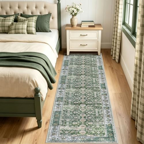 KUTA Vintage Washable Runner Rug 2x8 Green Runners for Hallways - Image 3