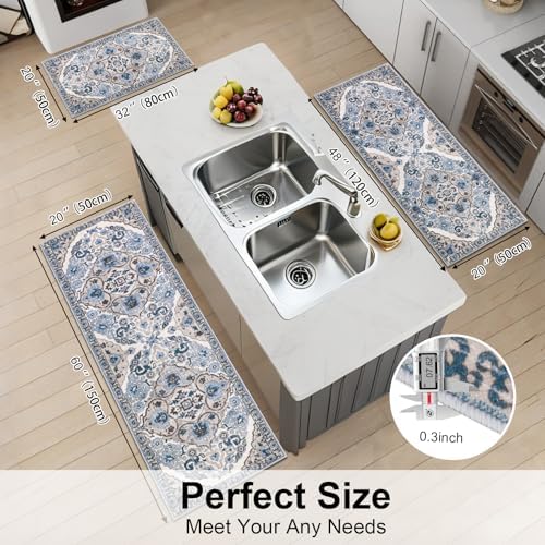 HEBE Boho Kitchen Rugs Set of 3, Non Slip Washable Kitchen Mats for Floor - Image 2