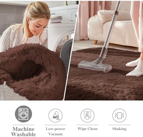 OLANLY Coffee Round Rugs for Bedroom - Machine Washable, 8 ft Circle Area Rugs for Living Room, Soft and Fluffy Shaggy Carpet for Teen Girls and Boys, Nursery Rooms, Dorms, Home Decor Aesthetic - Image 3