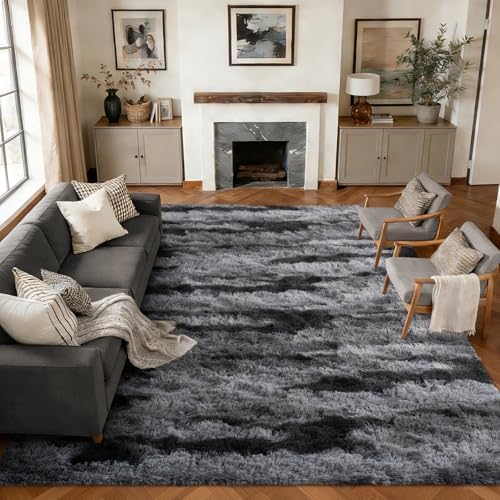8x10 Extra Large Fluffy Area Rugs Non-Slip for Living Room Tie-Dyed Black - Image 2