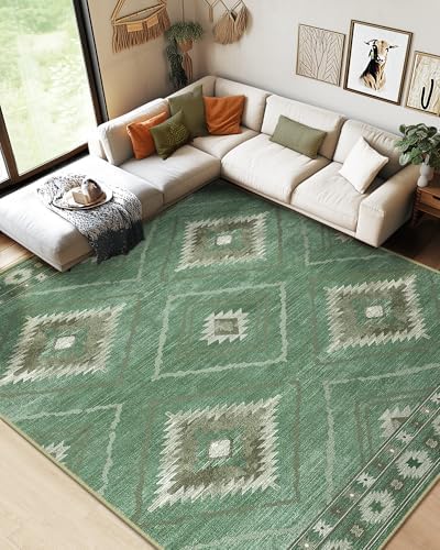 BESTSWEETIE 9'x12' Washable Area Rug for Living Room Bedroom Sage Green by BESTSWEETIE