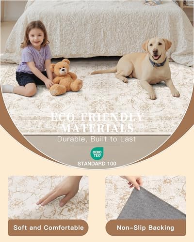 Madane 8x10 Area Rugs for Living Room, Washable Natural Soft Rug Wood/Ivory - Image 5