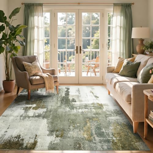 5x7 Ft Area Rugs for Living Room, Soft Non-Slip Washable Rugs Modern Abstract Pattern Carpet for Bedroom Indoor Floor Nursery Home Decor (Green) - Image 2