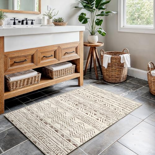 Ksrau 2x3 Area Rug Washable Moroccan: Non Slip Front Door Throw Rugs Beige - Image 4