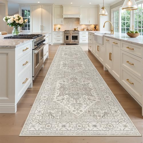 Madane Hallway Runner Rug 3x14 Washable Kitchen Runners Long, Beige/Brown - Image 2