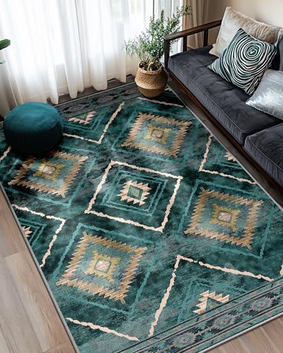 BESTSWEETIE 5'x7' Washable Area Rug for Living Room Bedroom Teal/Green by BESTSWEETIE
