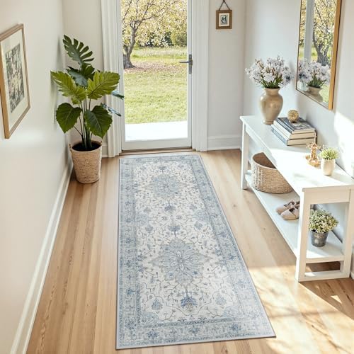 RELEANY Washable Area Rug, Runner 3'x8', Blue/White/Gray - Image 3