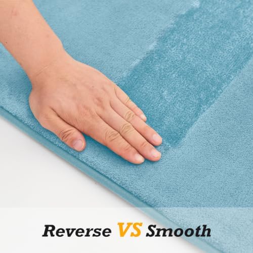 HUXMEYSON Bathroom Rugs Sets 2 Piece, Non-Slip & Quick Dry Bath Mat Set, Ultra Soft Velvet Bath Rugs for Bathroom, Toilet and Shower Floor, Lake Blue - Image 3