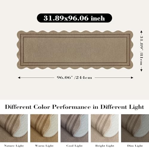 Scalloped Easy Jute 2.6x8 Kitchen Runner Rug, Washable Rugs for Entryway Non Slip Outdoor Indoor Long Rug, Farmhouse Modern Carpet for Hallway Bedroom - Image 2