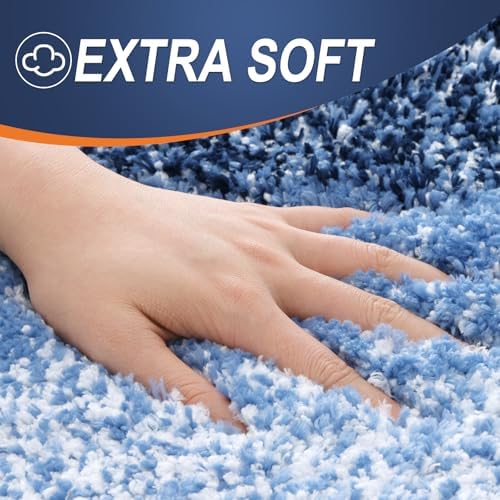 OLANLY Microfiber Bathroom Rugs Sets 3 Piece, Absorbent Bath Mats, Navy - Image 3