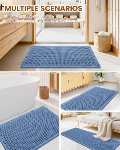 Smiry Waffle Bath Mat 72X16, Extra Soft Absorbent Bathroom Rugs, Blue - Image 6